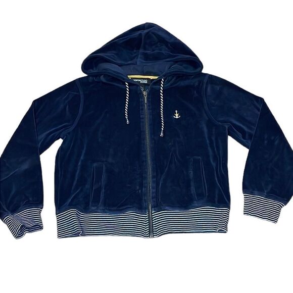 Norton Studio Petites Velour Zip Navy Hoodie, PS - Picture 1 of 5